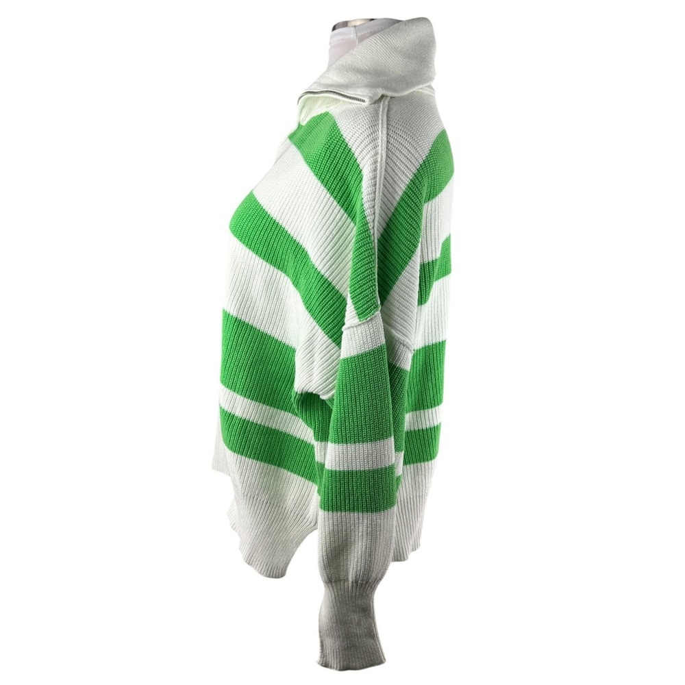 Aerie Green White Striped Beyond Quarter Zip Sweater Preppy Rugby Nautical Large - Picture 6 of 16